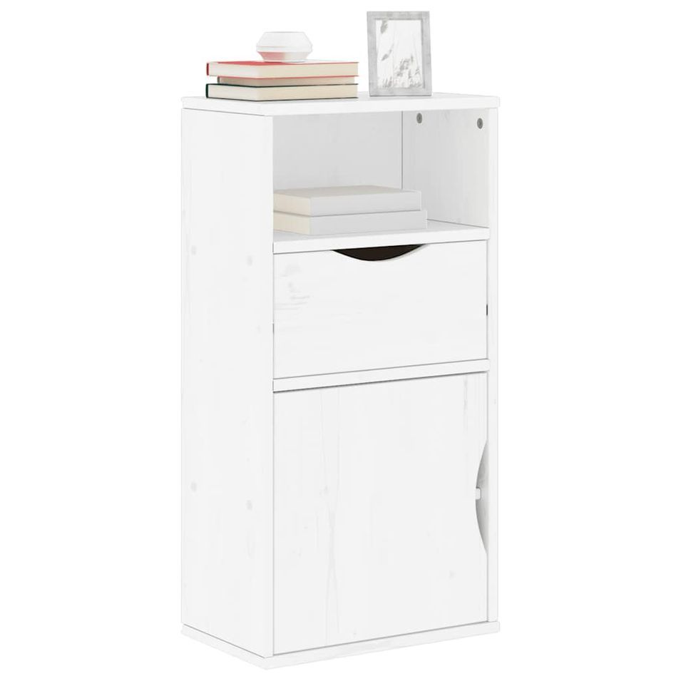 Armoire latérale tiroir ODDA blanc 40x24x79 cm bois massif pin - Photo n°1