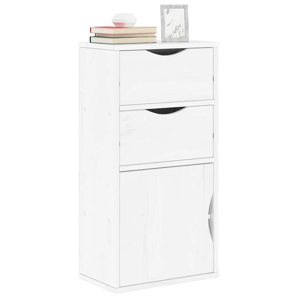 Armoire latérale tiroirs ODDA blanc 40x24x79 cm bois massif pin - Photo n°1