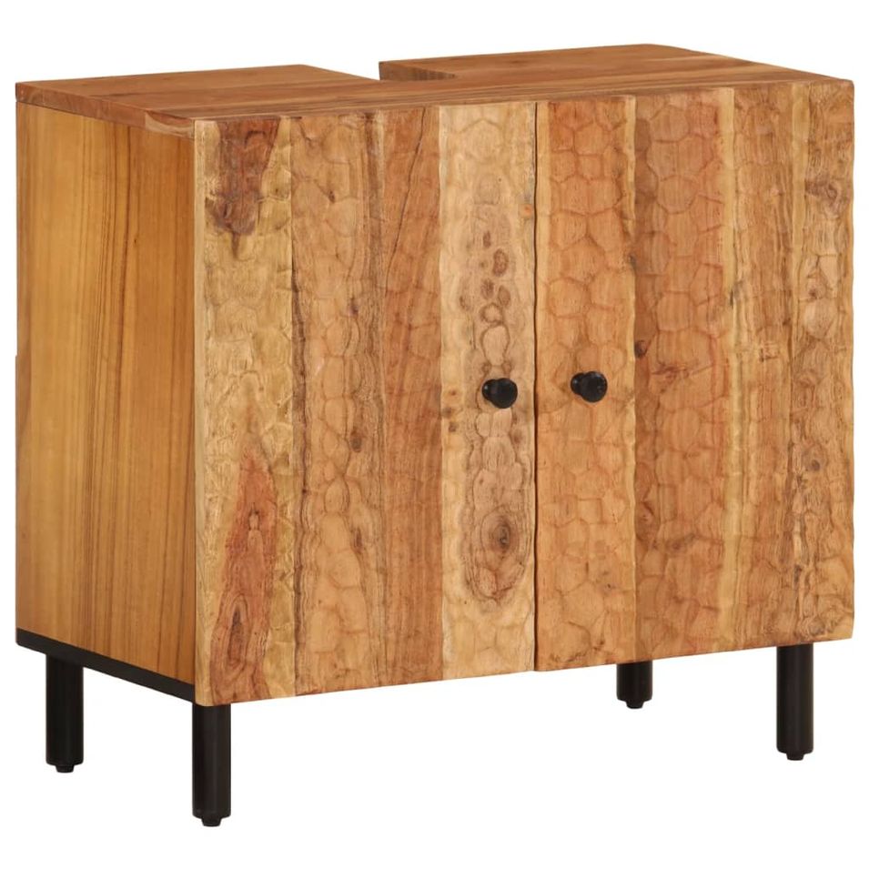Armoire lavabo de salle de bain 62x33x58cm bois massif d'acacia - Photo n°1