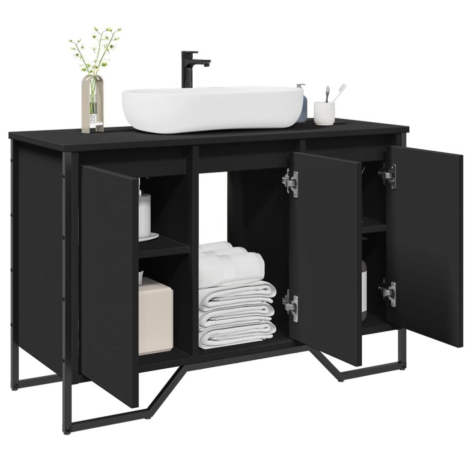 Armoire lavabo de salle de bain noir 91x35x60 cm - Photo n°1