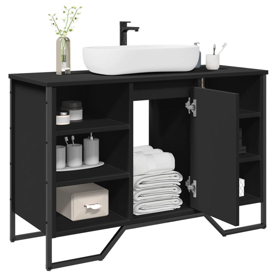 Armoire lavabo de salle de bain noir 91x35x60 cm - Photo n°1
