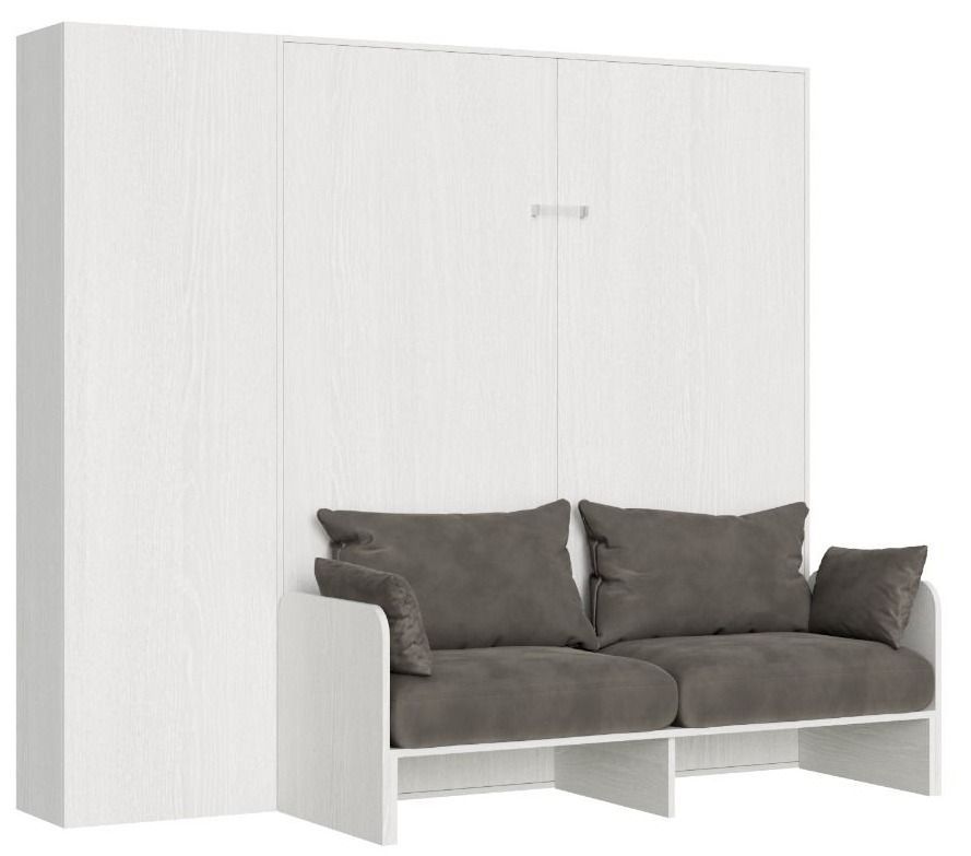 Armoire lit 140x190 cm avec canapé et colonne de rangement bois blanc Kanto - Photo n°1