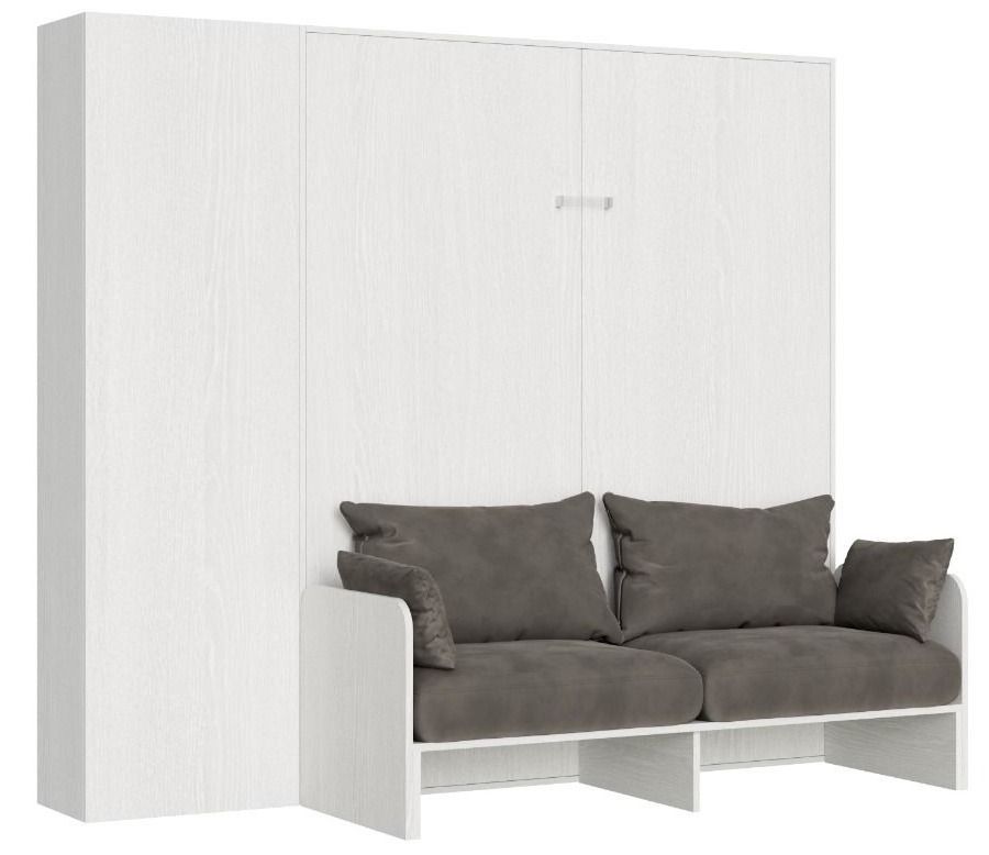 Armoire lit 160x190 cm avec canapé et colonne de rangement bois blanc Kanto - Photo n°1