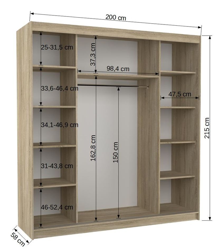 Armoire moderne chambre adulte 2 portes coulissantes 1 blanche 1 miroir Davia 200 cm - Photo n°4