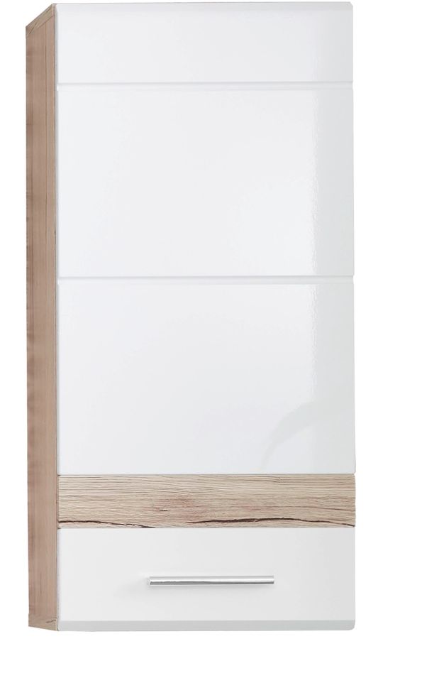 Armoire murale 1 porte blanc brillant et chêne clair Varok 37 cm - Photo n°1