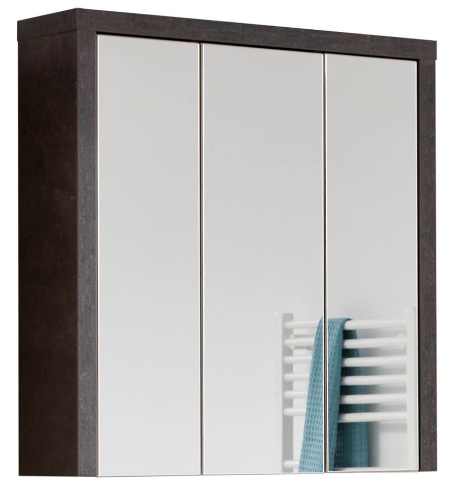 Armoire murale 3 portes miroirs et gris béton Babel 67 cm - Photo n°1