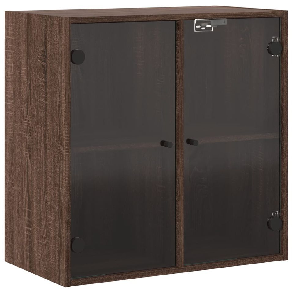 Armoire murale avec portes en verre chêne marron 68x37x68,5 cm - Photo n°1