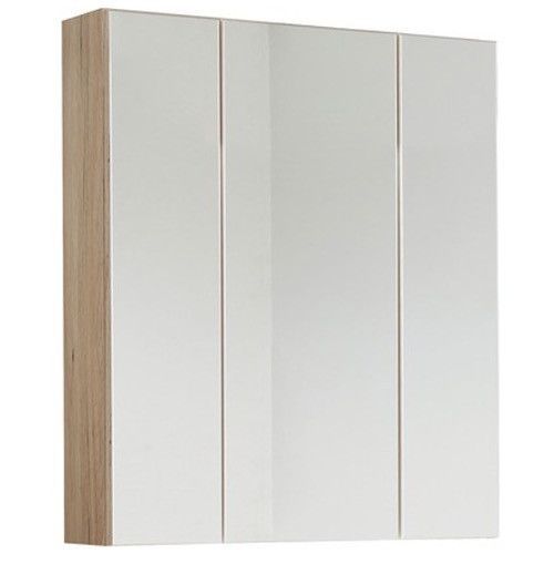 Armoire murale chêne clair 3 portes avec miroir Varok 60 cm - Photo n°1