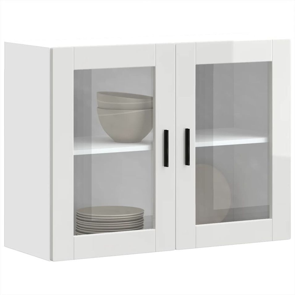 Armoire murale cuisine avec porte en verre Porto blanc brillant - Photo n°1