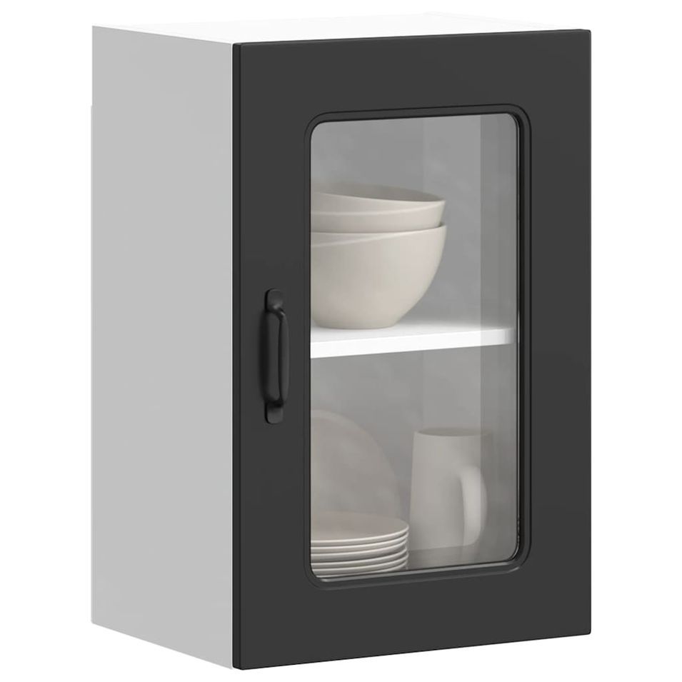 Armoire murale de cuisine avec porte en verre Kalmar noir - Photo n°1