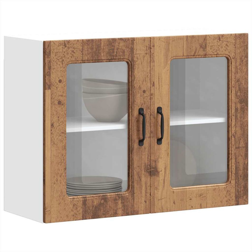 Armoire murale de cuisine avec porte en verre Kalmar vieux bois - Photo n°1