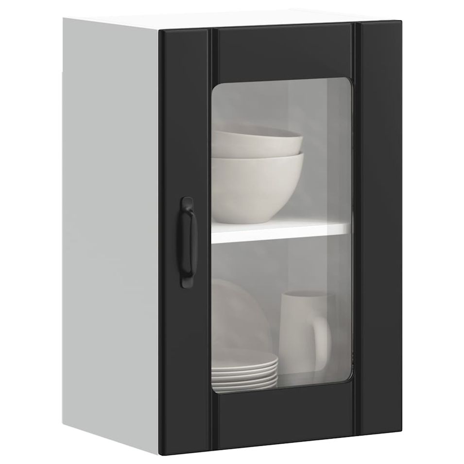 Armoire murale de cuisine avec porte en verre Lucca noir - Photo n°1