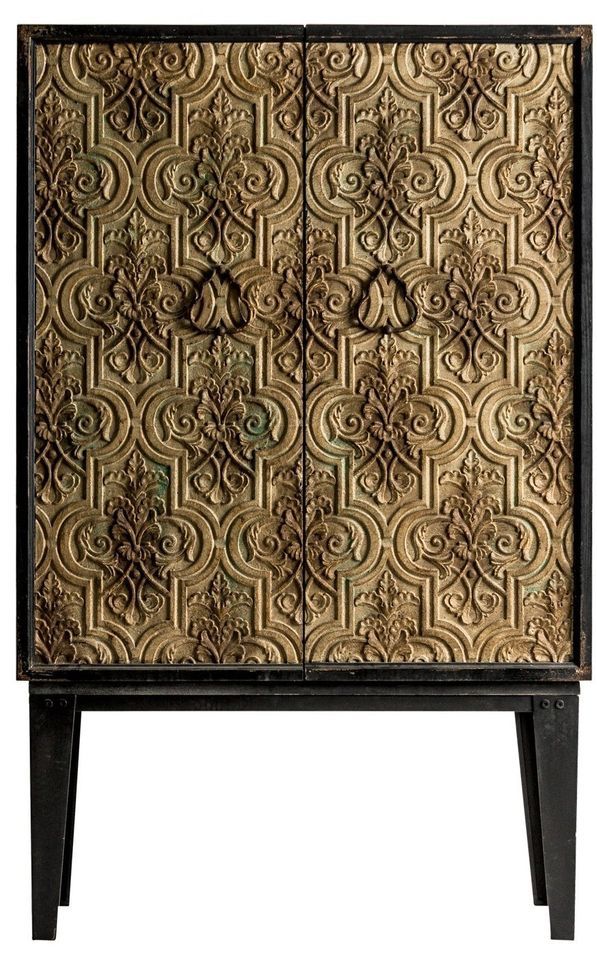 Armoire orientale 2 portes pin massif noir et doré Akkit - Photo n°1