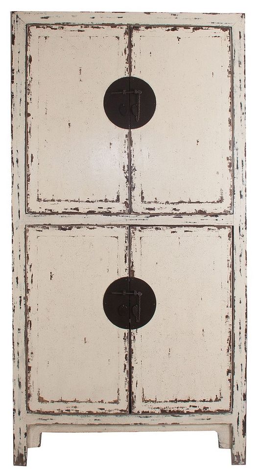 Armoire orientale 4 portes orme massif blanc cassé vieilli Isis - Photo n°1