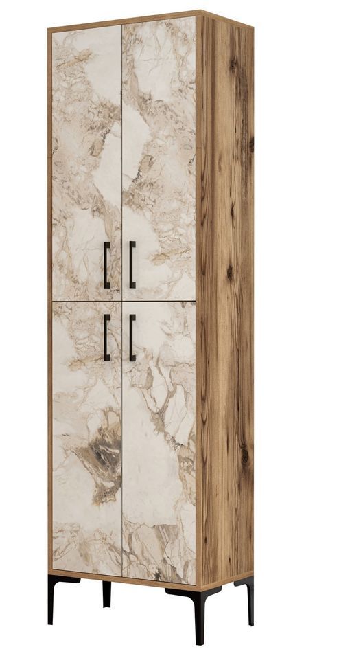 Armoire polyvalente bois noyer et blanc effet marbre Kliko 60 cm - Photo n°1