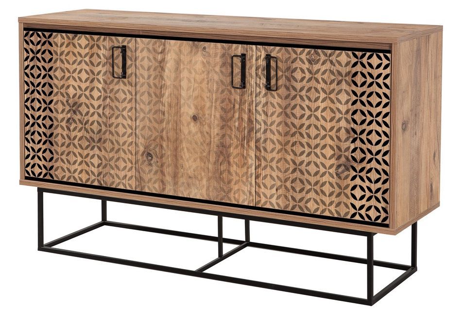 Buffet 3 portes Pin atlantique et métal noir Quantum 140 cm - Photo n°1