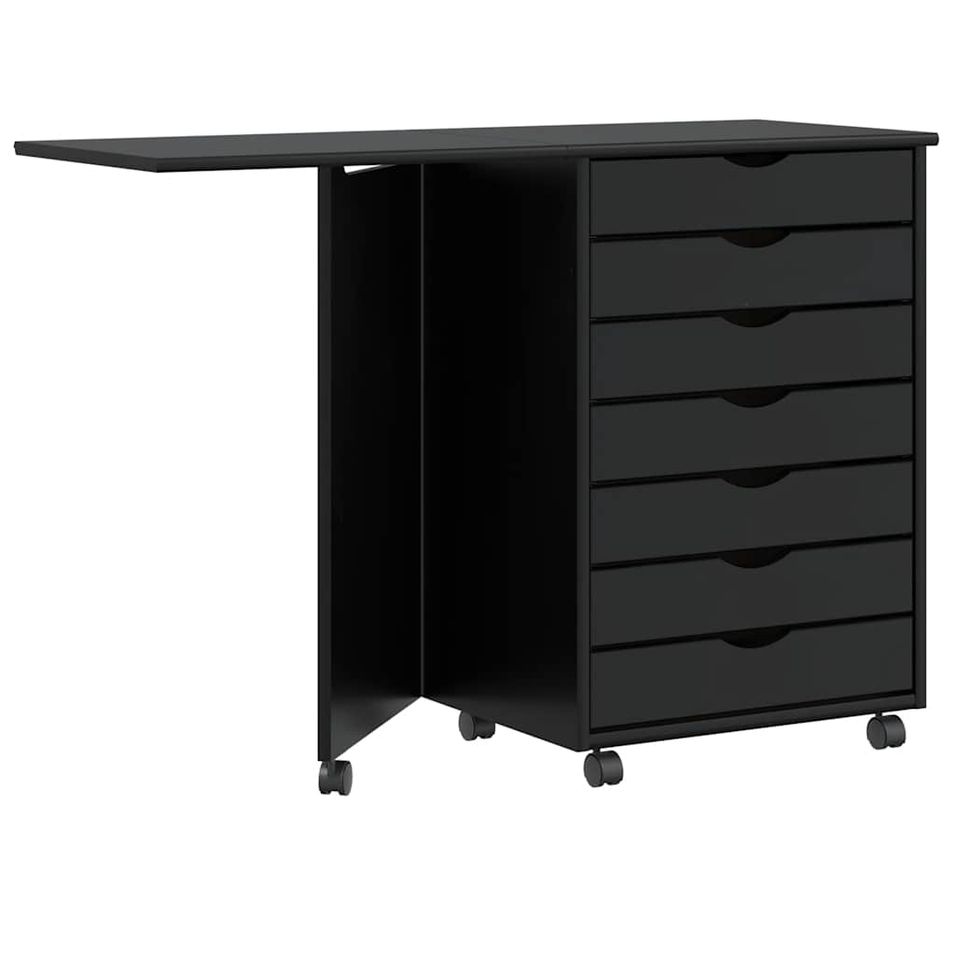 Armoire roulante avec bureau MOSS noir bois de pin solide - Photo n°1