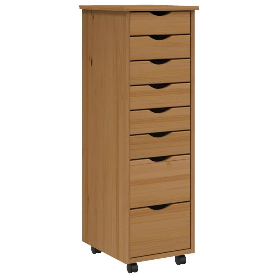 Petite armoire de bureau en bois pin massif sur roulettes Klasko H 103 cm - 8 tiroirs - Photo n°1