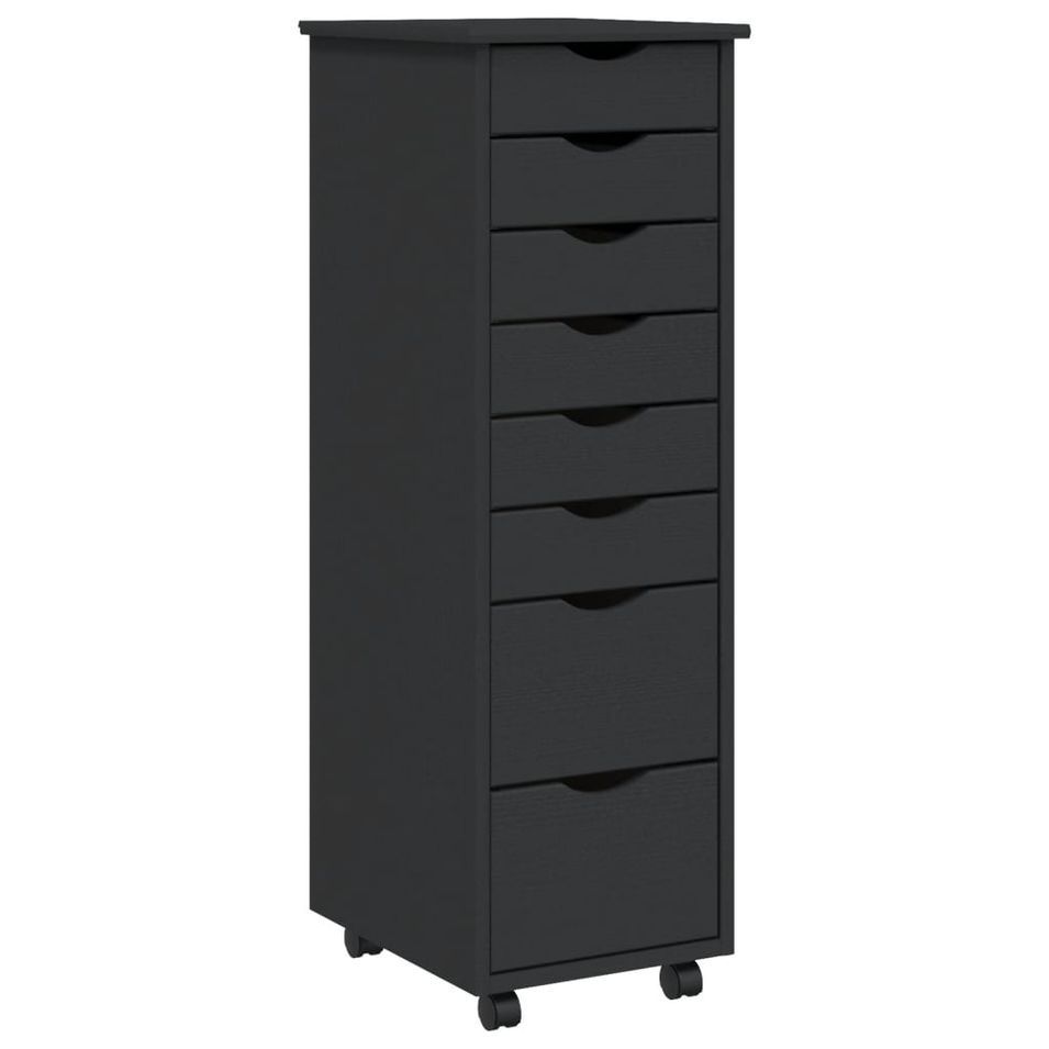 Petite armoire de bureau en bois pin massif sur roulettes Klasko H 103 cm - 8 tiroirs - Photo n°1