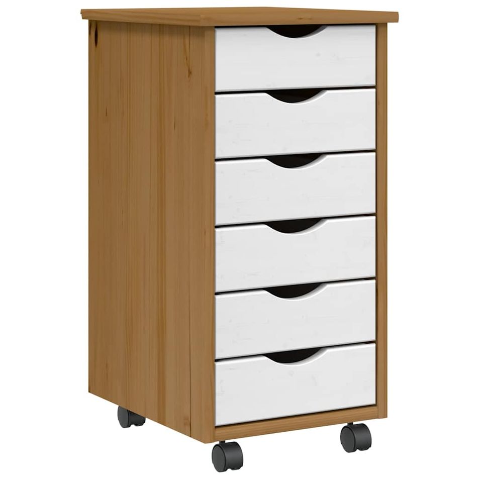 Armoire roulante avec tiroirs MOSS bois de pin marron miel - Photo n°1