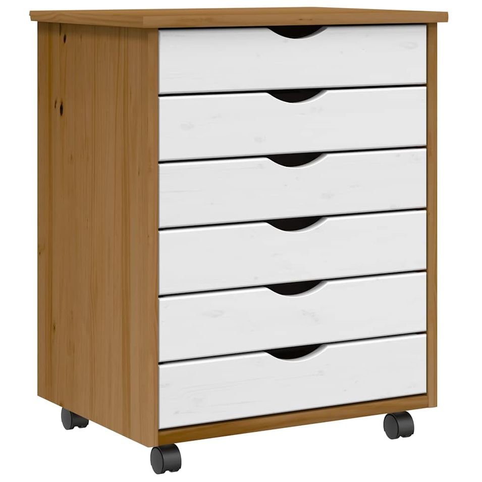 Armoire roulante avec tiroirs MOSS bois de pin marron miel - Photo n°1
