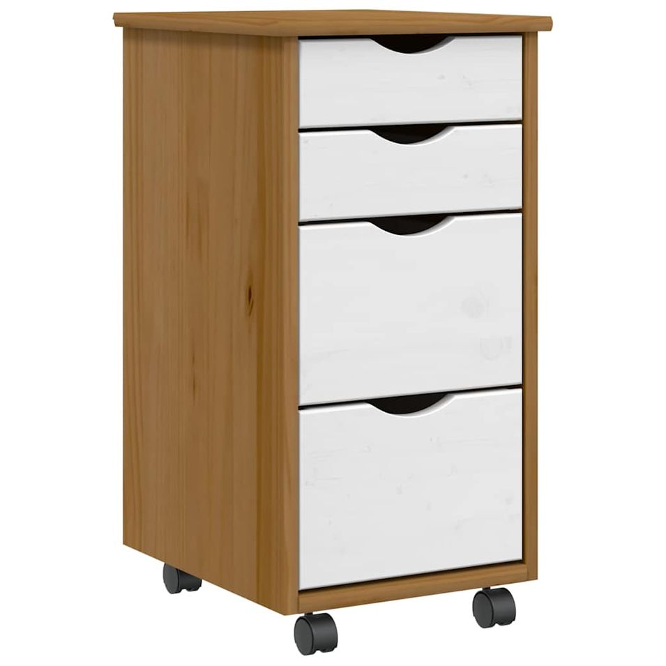 Armoire roulante avec tiroirs MOSS bois de pin marron miel - Photo n°1