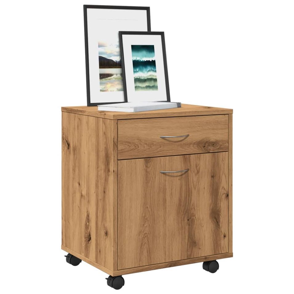 Armoire roulante chêne artisanal 45x38x54 cm bois d'ingénierie - Photo n°1