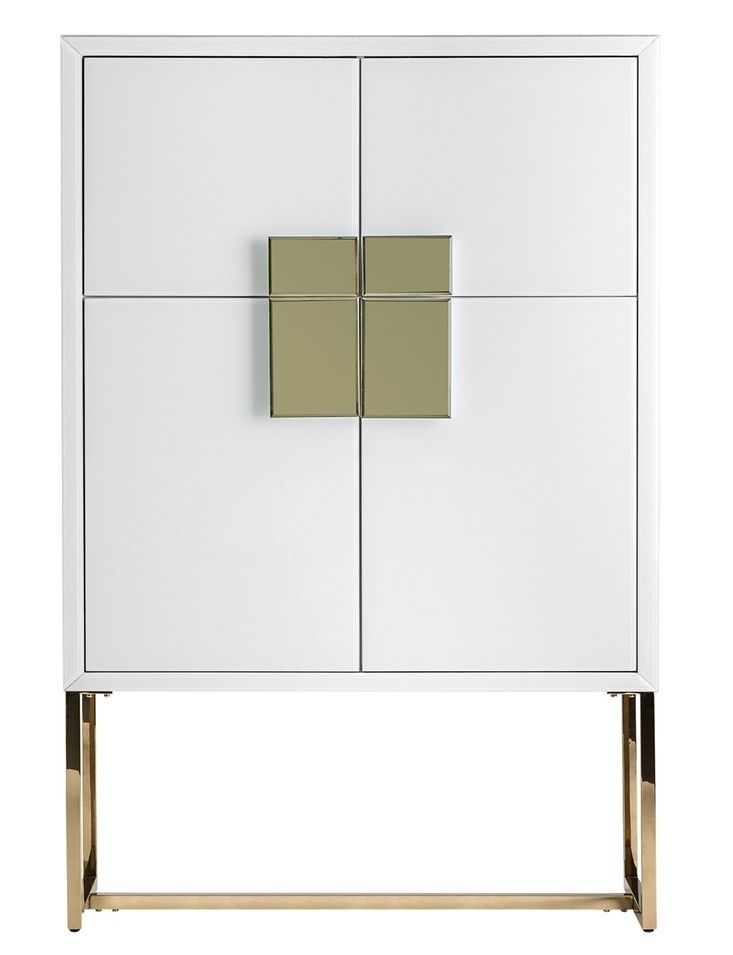 Bahut art déco 2 portes bois de manguier blanc et acier doré Norea 100 cm - Photo n°1