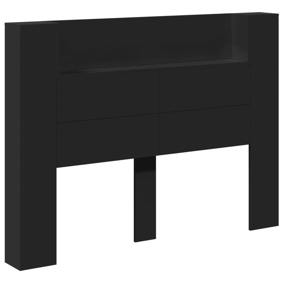 Armoire tête de lit avec LED noir 140x16,5x103,5 cm - Photo n°1