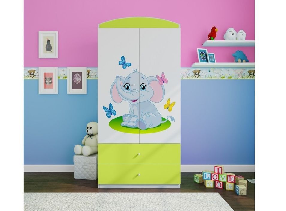 Armoire verte 2 portes enfant petit éléphant Drimy - Photo n°1
