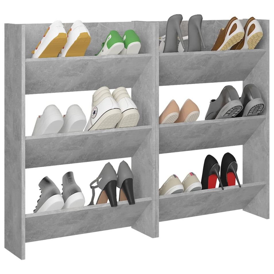 Armoires à chaussures murales 2 pcs Gris béton 60x18x90 cm - Photo n°1