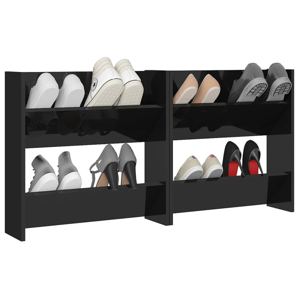 Armoires à chaussures murales 2 pcs Noir brillant 60x18x60 cm - Photo n°1