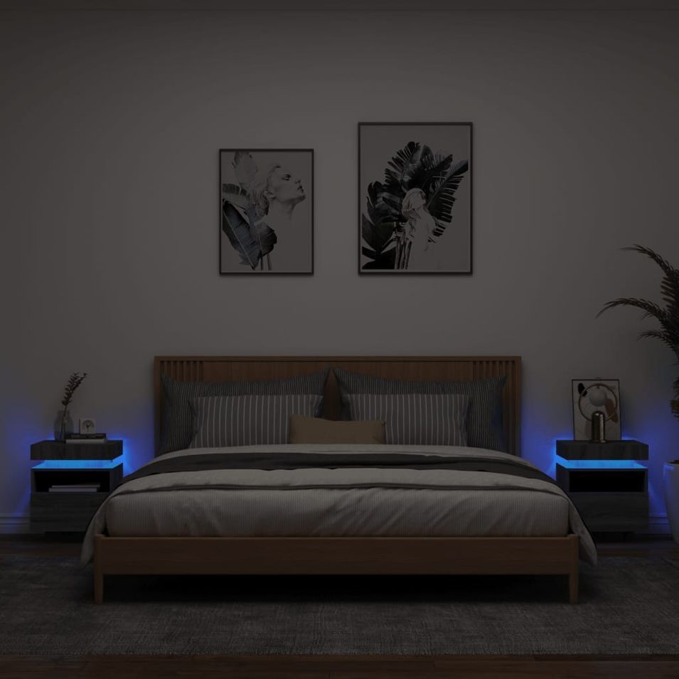 Armoires de chevet avec lumières LED 2 pcs sonoma gris - Photo n°1