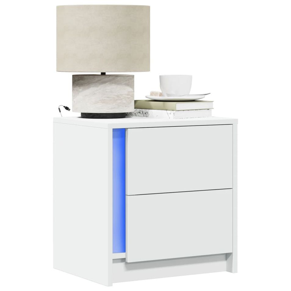 Armoires de chevet et lumières LED 2pcs blanc bois d'ingénierie - Photo n°1