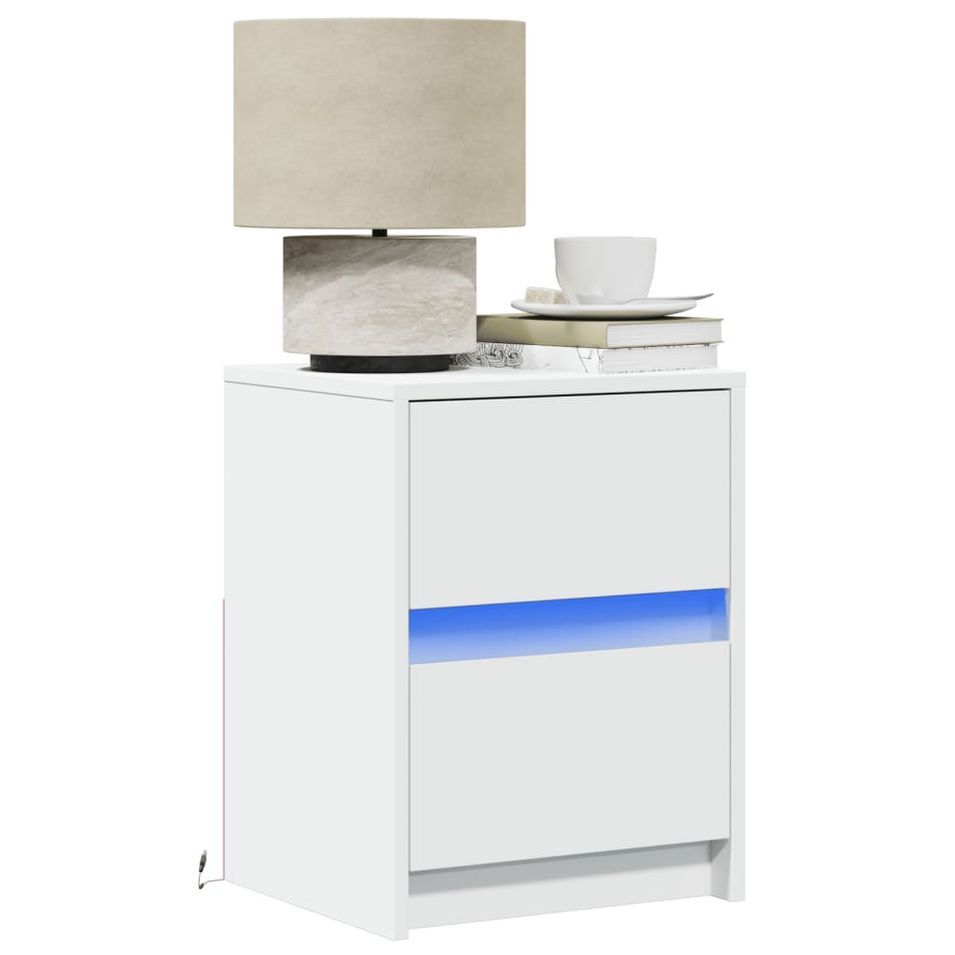 Armoires de chevet et lumières LED 2pcs blanc bois d'ingénierie - Photo n°1