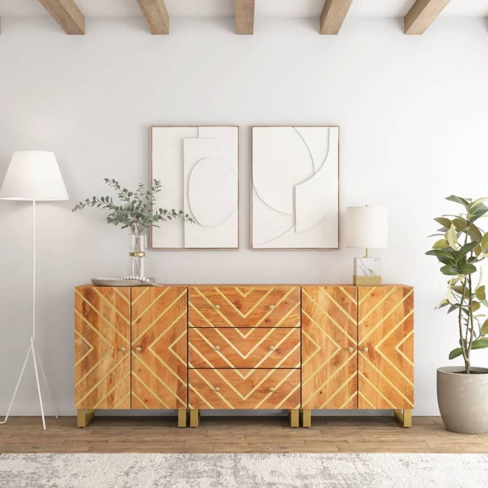 Armoires latérales 3 pcs marron et noir 60x33,5x75 cm - Photo n°1