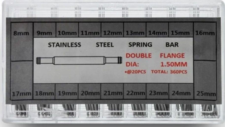 Assortimento 360 Anse Acciaio In 18 Misure (larghezza Da 8mm A 255mm. Diametro 1.5 Mm. 20pz Cad.) - 360 Stain Less Spring Bars In 18 Sizes (width From 8mm To 25mm. Diameter 1.5 Mm. 20 Pcs Pe GJ003 - Photo n°1