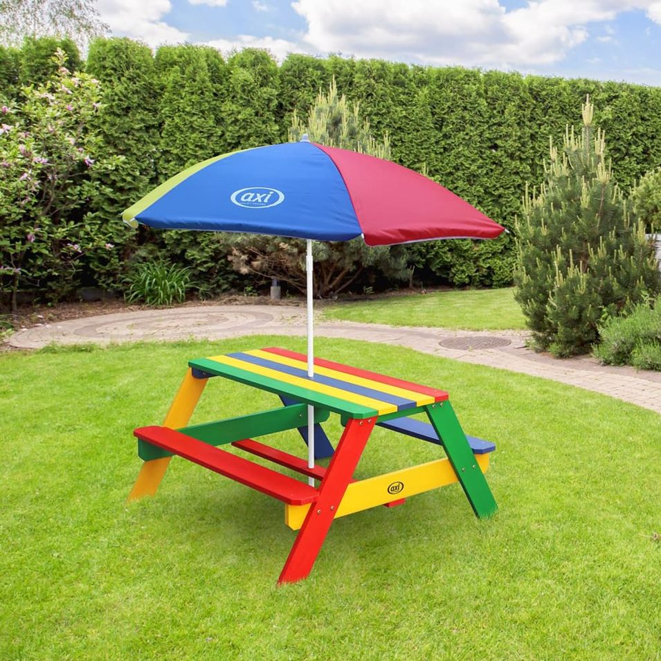 AXI Table de pique-nique pour enfants Nick avec parasol Arc-en-ciel - Photo n°1