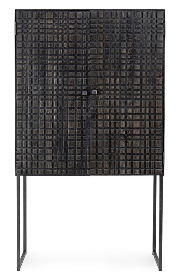Bahut 2 portes acier et bois de manguier noir Dody 90 cm - Photo n°1