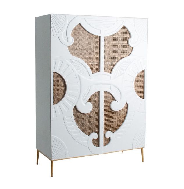 Bahut 2 portes bois blanc et rotin clair Bellissime - Photo n°1