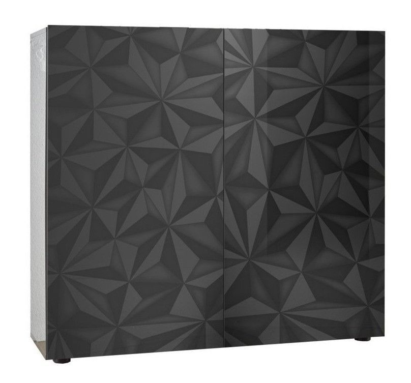 Bahut 2 portes bois laqué anthracite brillant Pagar L 120 cm - Photo n°1
