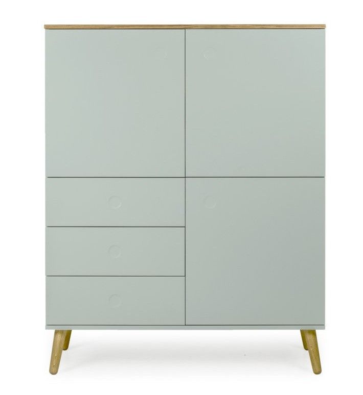 Bahut 3 portes 3 tiroirs laqué vert et pieds chêne massif clair Pecas 109 cm - Photo n°1