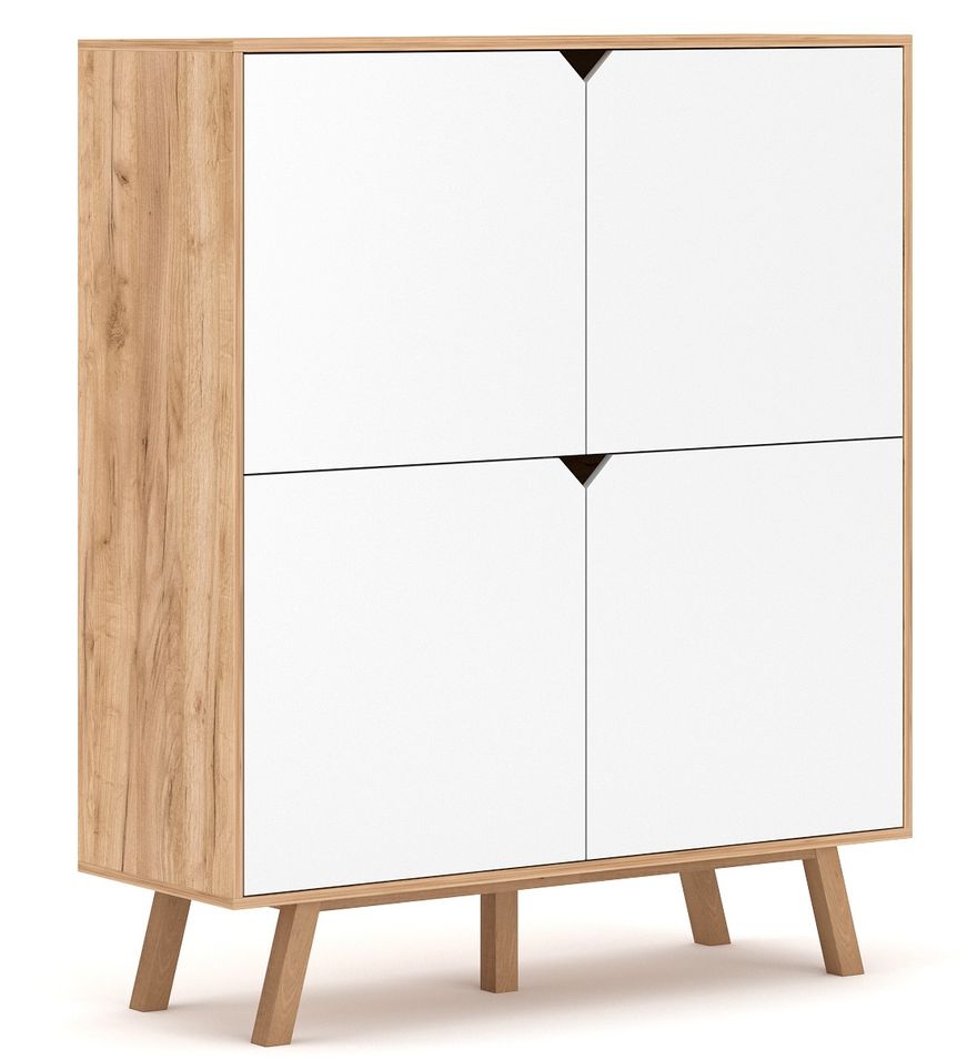 Bahut 4 portes blanc et naturel Zatoka 120 cm - Photo n°1