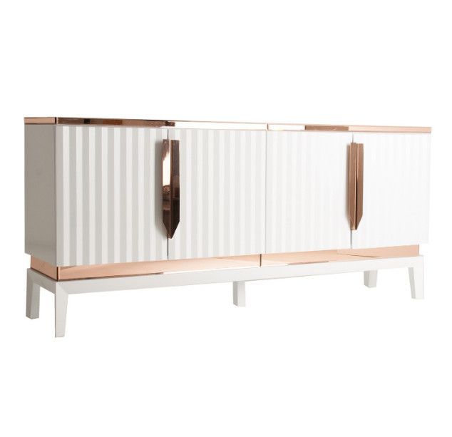 Bahut 4 portes bois blanc et miroir doré Norea - Photo n°1