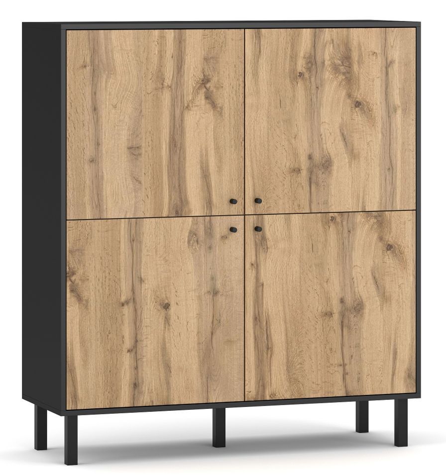 Bahut 4 portes bois clair et noir Pakas 120 cm - Photo n°1