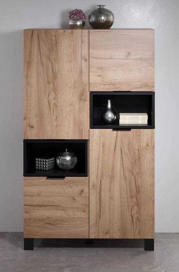 Bahut 4 portes bois de chêne et pieds en métal Paula L 83 cm - Photo n°1