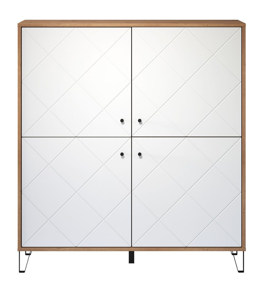 Bahut 4 portes chêne artisan et blanc mat Kidou 123 cm - Photo n°1
