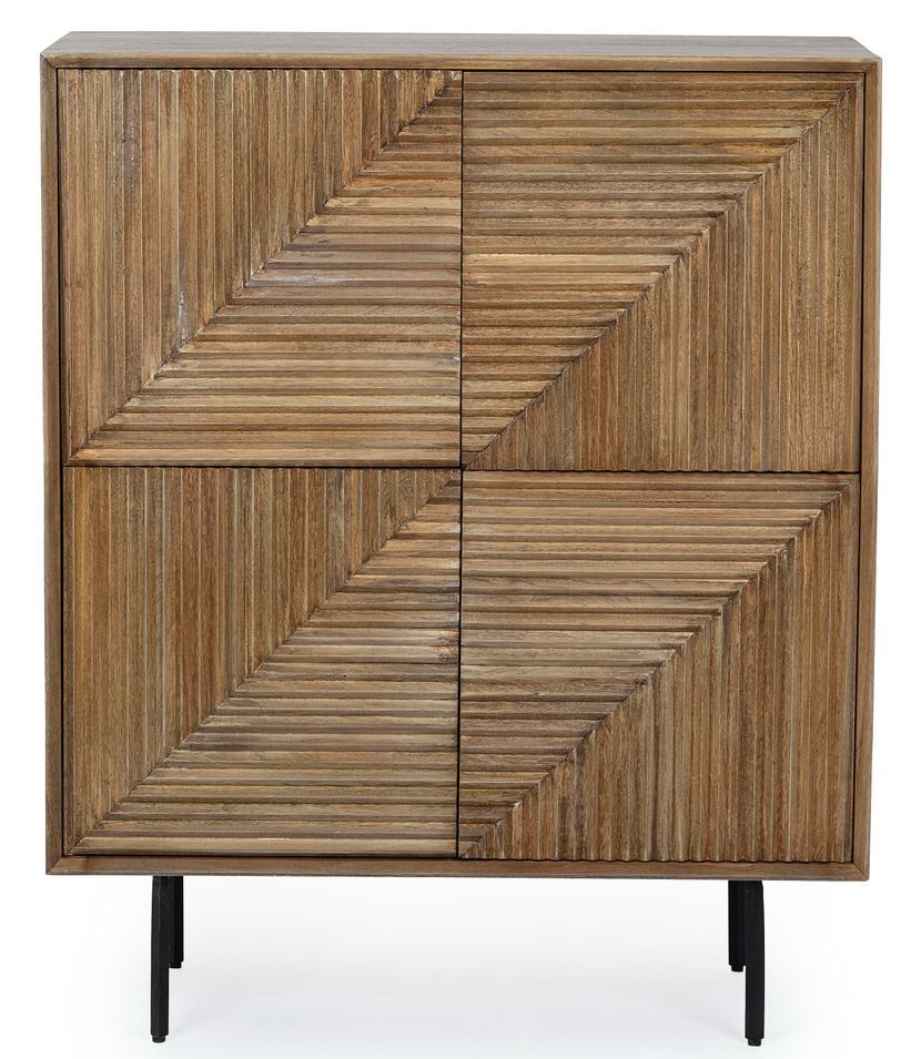 Bahut 4 portes DARSEY 92 cm – Bois de manguier & pieds acier noir - Photo n°1