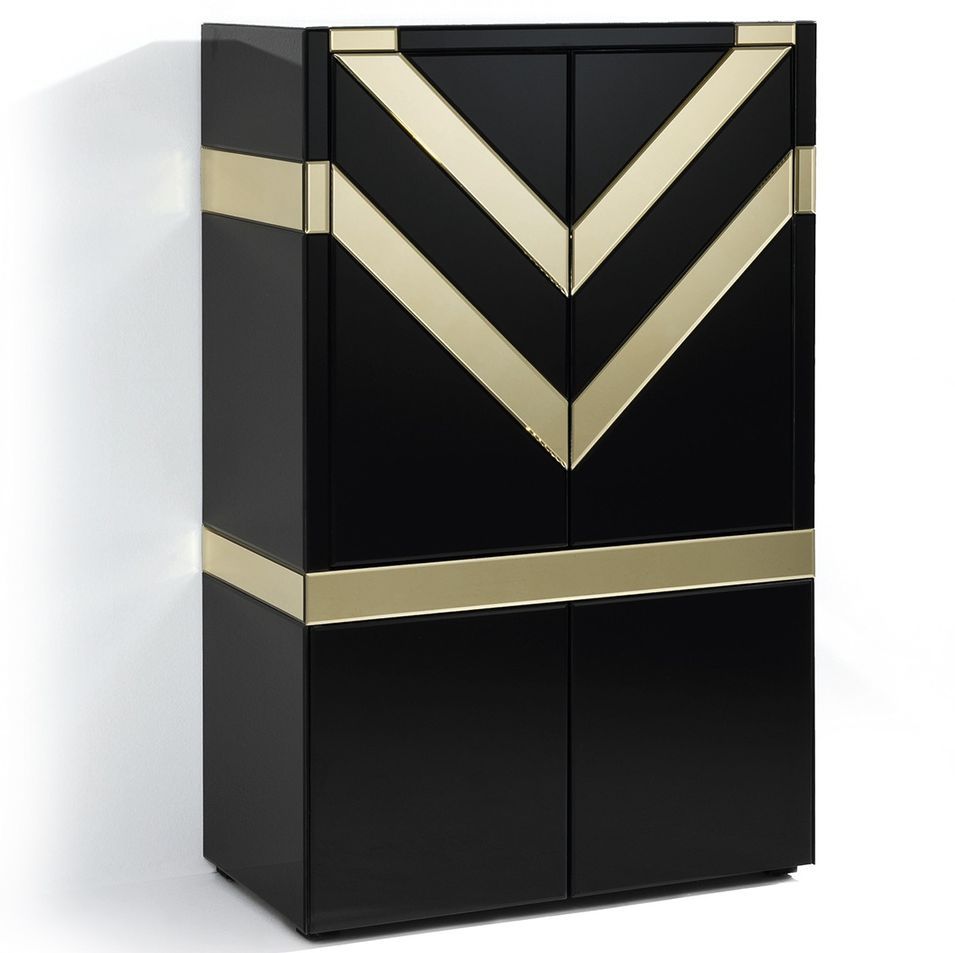 Bahut 4 portes verre noir et miroir doré Grecy - Photo n°1