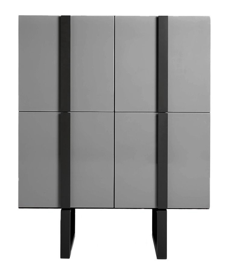 Bahut design 4 portes en bois plaqué de chêne gris Tsou - Photo n°1